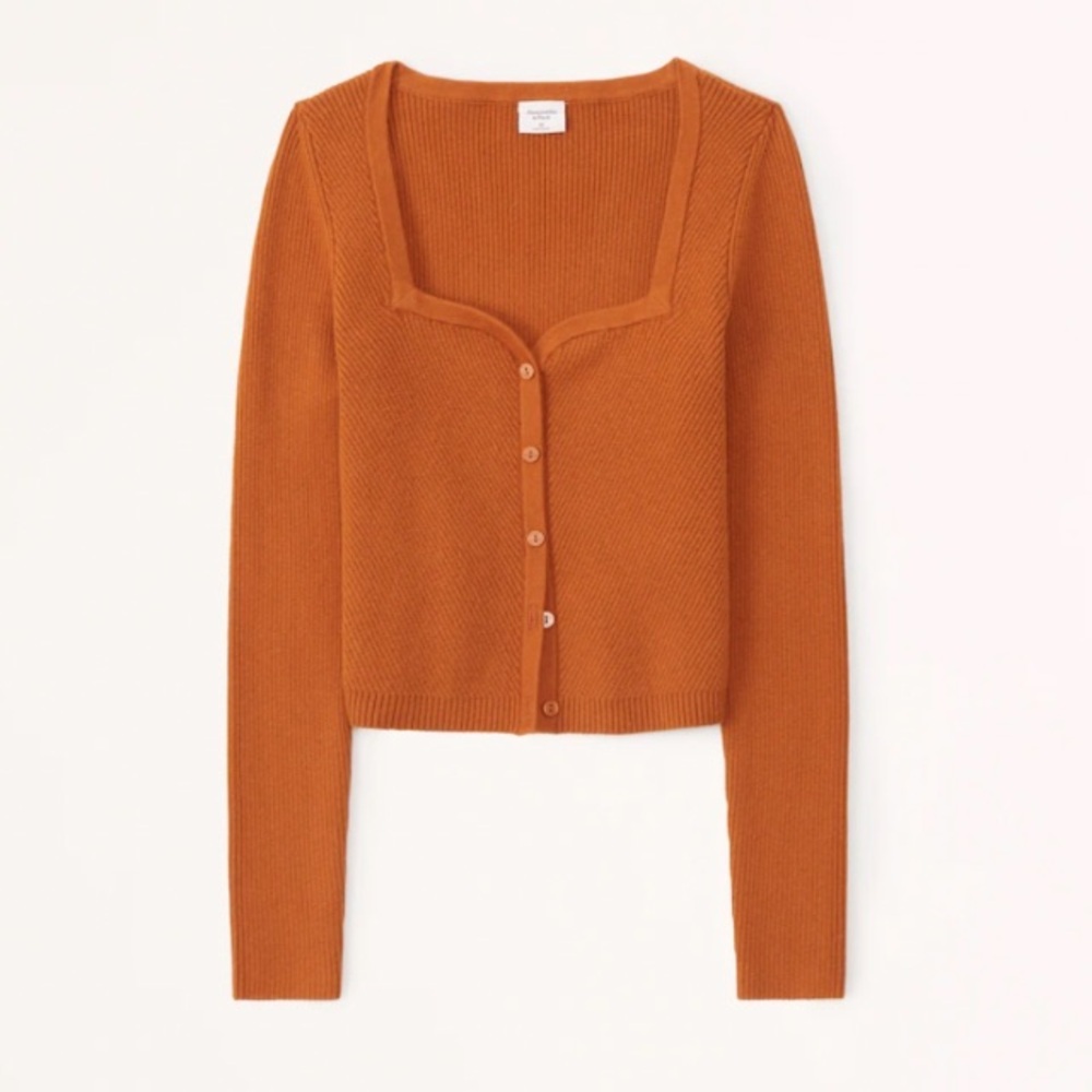 Abercrombie & Fitch Women’s Orange Button-Through Slim Sweetheart Sweater